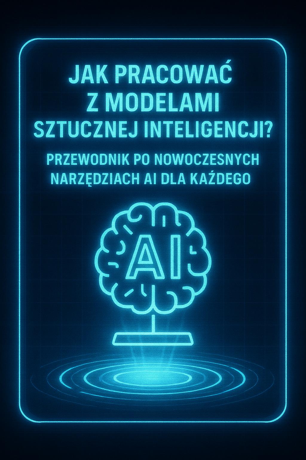 Plakat z napisem: Jak pracować z modelami sztucznej inteligencji? a pod nim grafiką ludzkiego mózgu