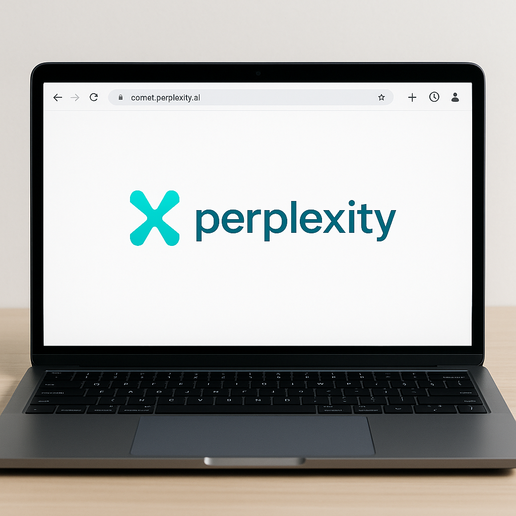 monitor laptopa z wyświetlaną przeglądarką Perplexity